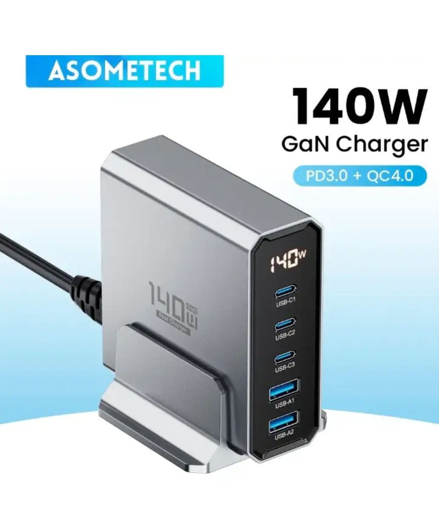 Зарядное Устройство 140W GaN VI ASOMETECH USB Type C PD QC Quick Charg