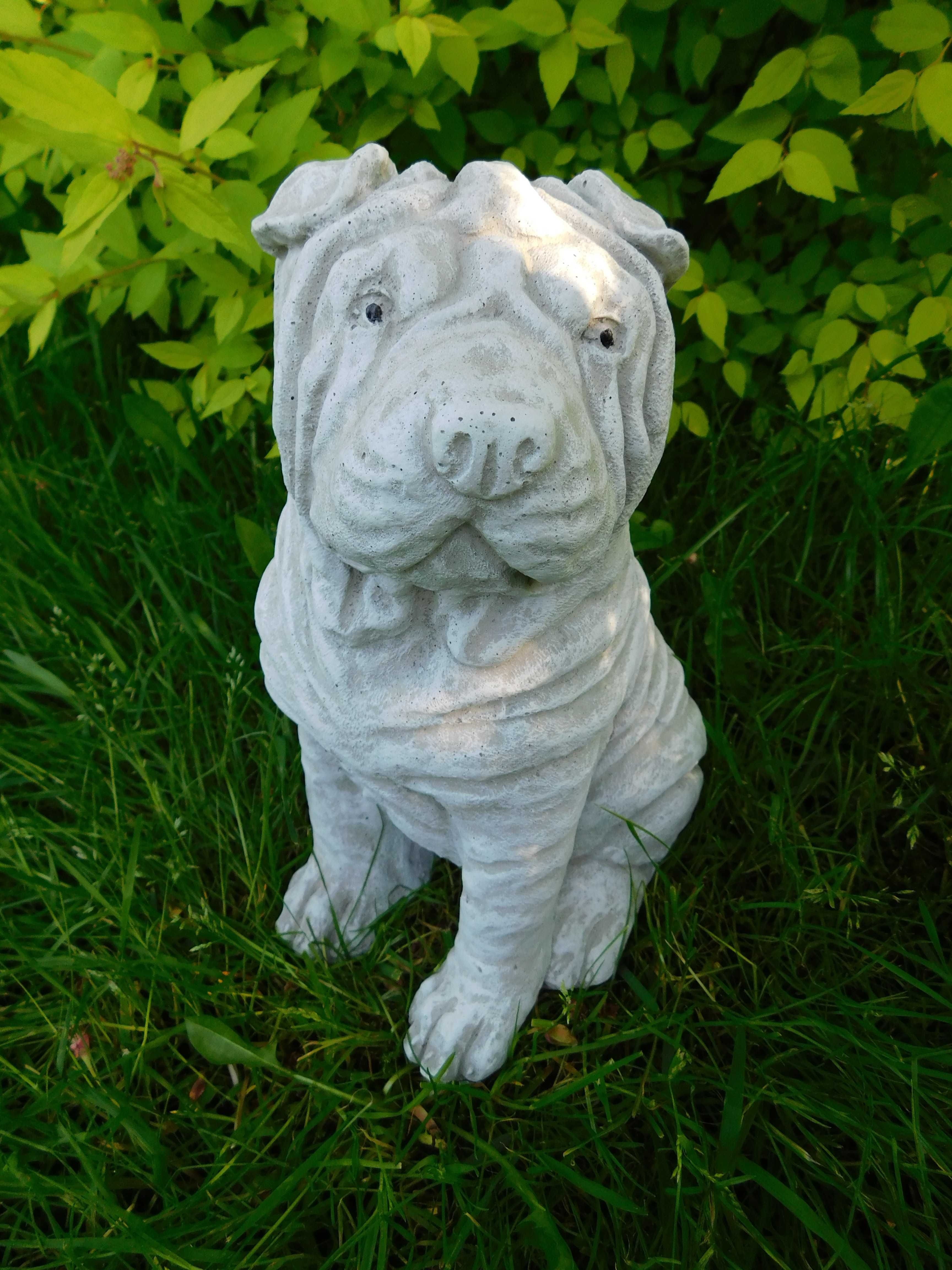 Ozdoba betonowa Figurka Pies Shar Pei Ogród Dom biały