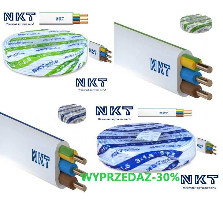 Przewód NKT Instal + YDYp 3x1,5 / 3x2,5 kabel YDY/ Nowa Elektro YDYp