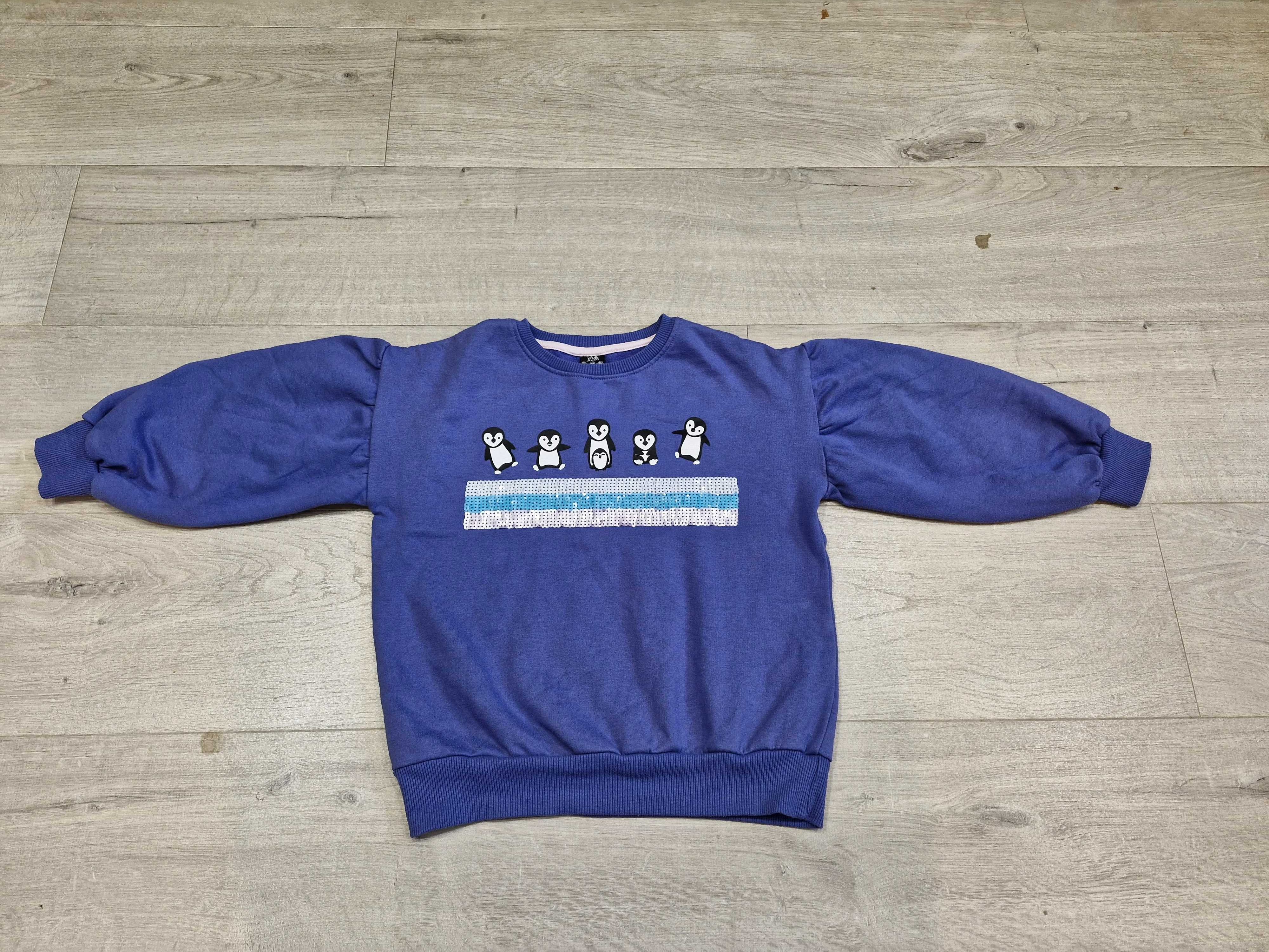 Bluza bluzka cekiny pingwiny fiolet r.116