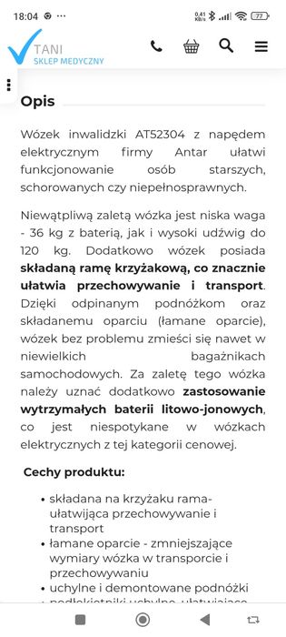 Wózek inwalidzki elektryczny AT5234
