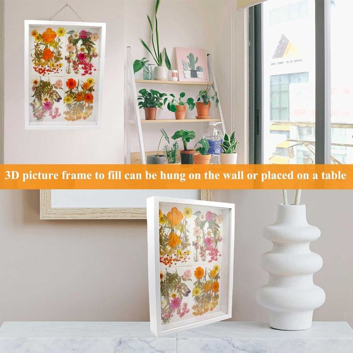 CiciIng Drewniana Akrylowa ramka 3D do zdjęć kwiatów 20x29cm Biała DIY