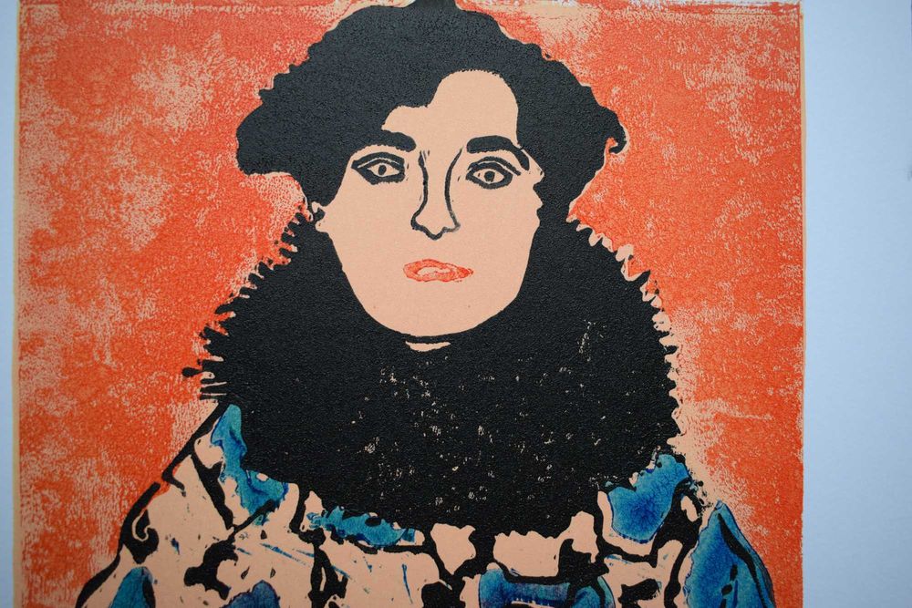 Grafika linoryt ręcznie tworzona dekoracja ścienna kobieta Klimt