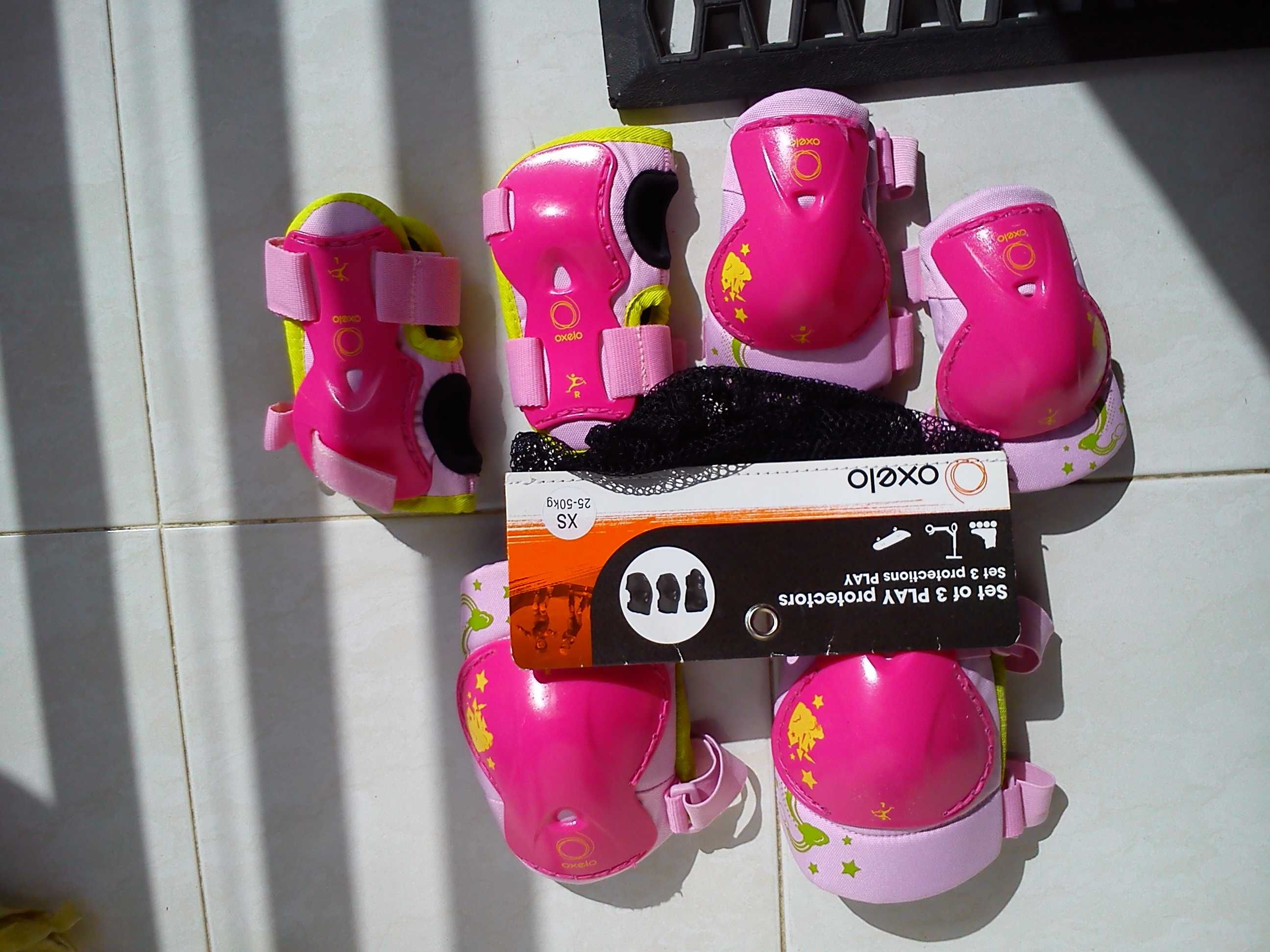 Patins em linha 34-36 e proteções, criança.