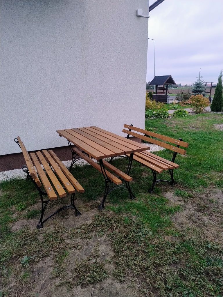 Meble ogrodowe metal drewno zestaw