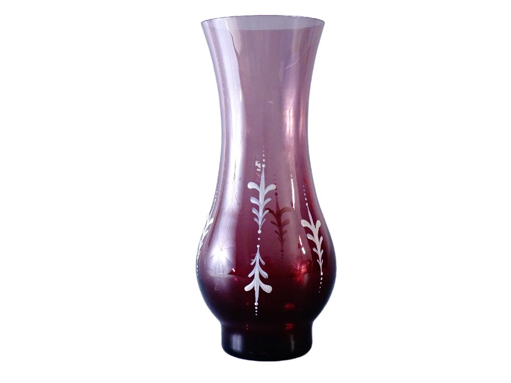 zabytkowy fioletowy malowany szklany wazon