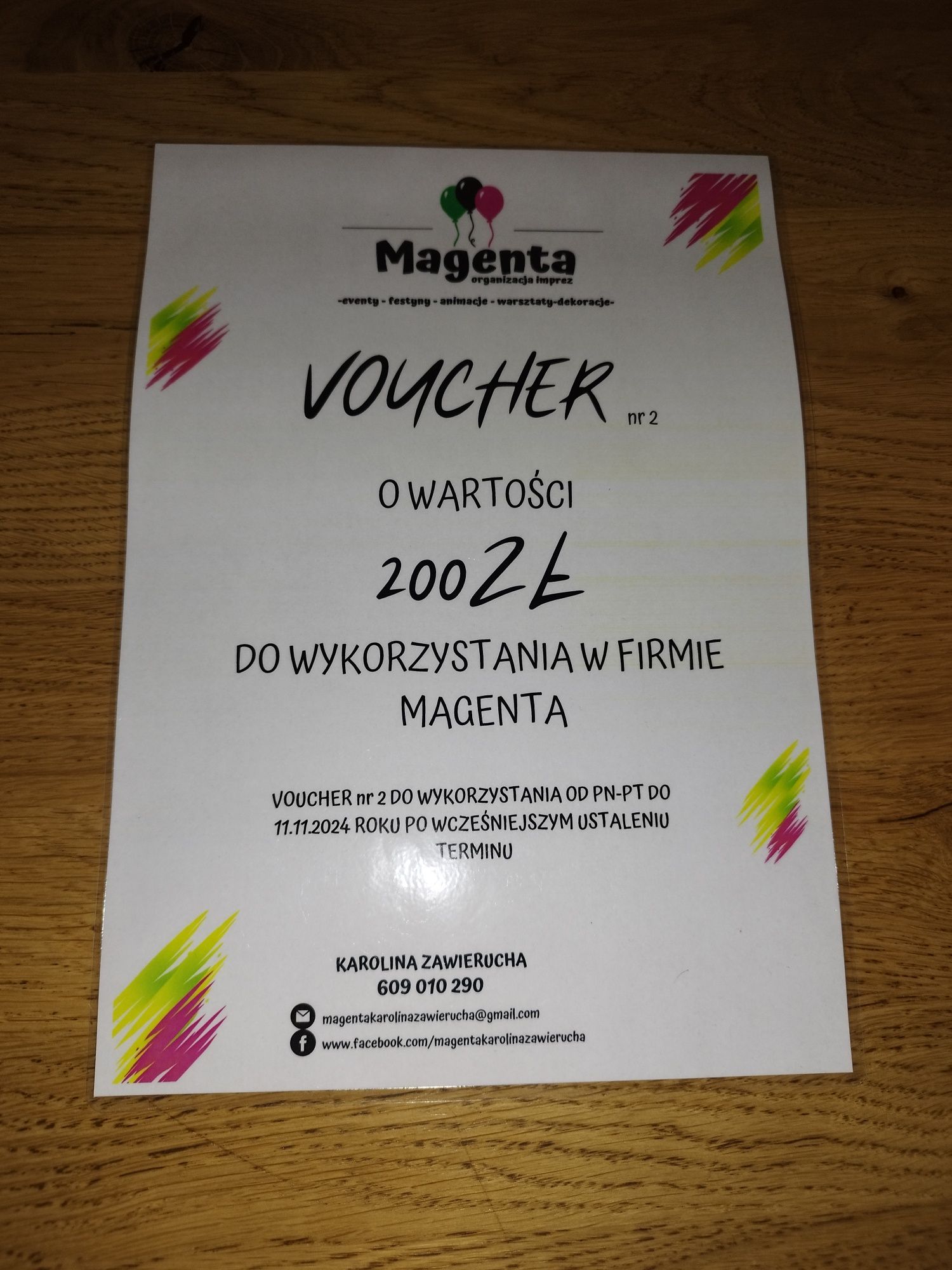 Voucher Magenta (eventy,festyny,animacje,warsztaty,dekoracje)