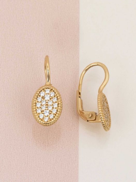 Złote kolczyki z tarczą lśniących cyrkonii próba 585