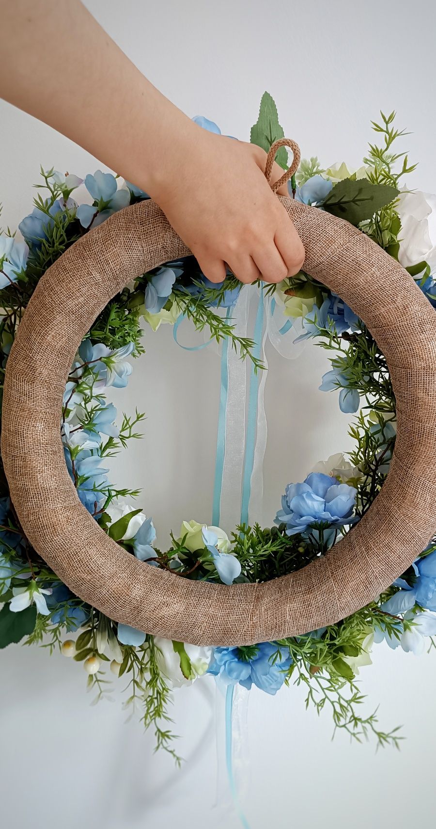 Wianek na drzwi 40cm Wianek kwiatowy na drzwi  niebieski dekoracyjny