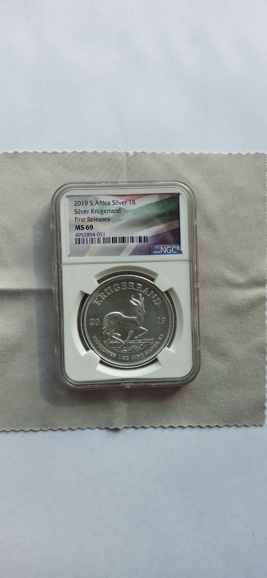 Prata Fina 999%   África do Sul. 1 Rand 2019 Krugerrand First Releases