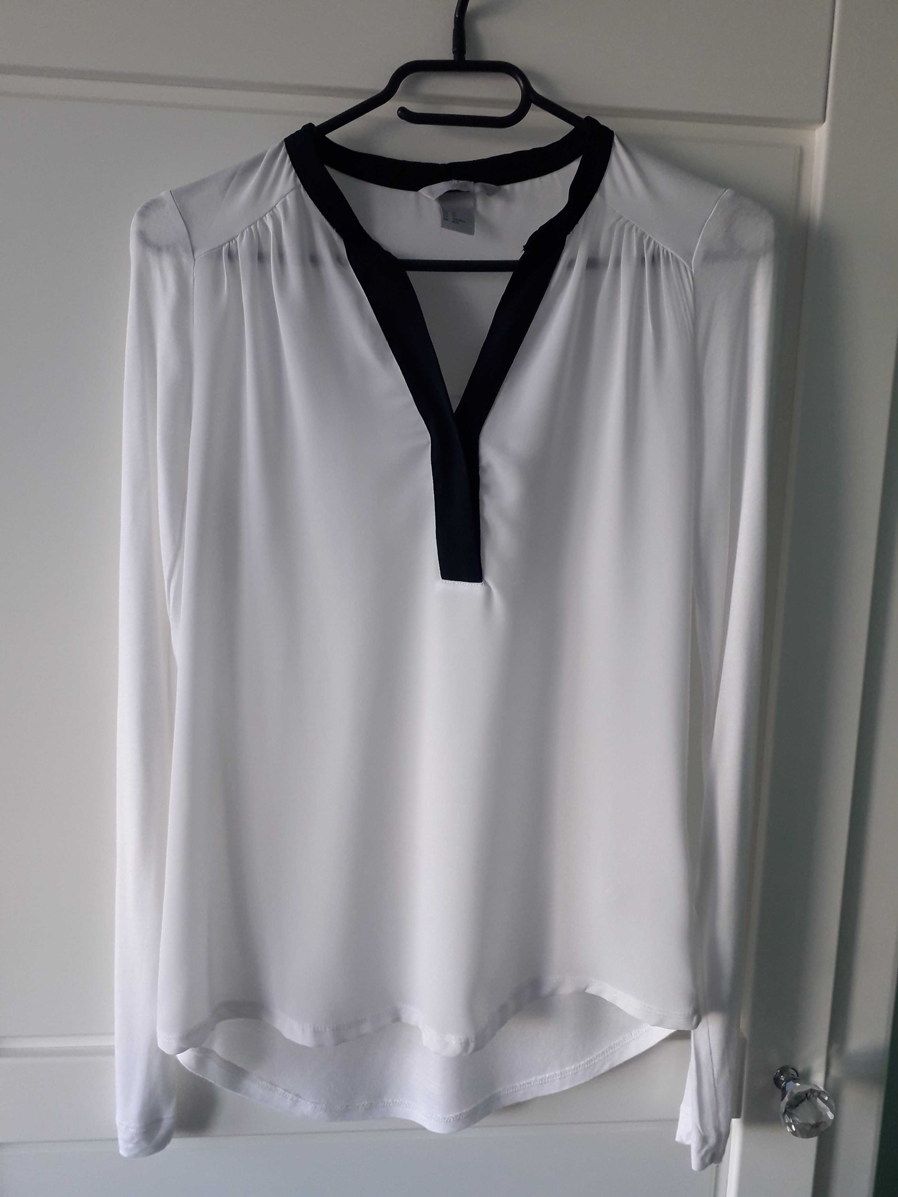 Biała bluzka z czarną lamówką H&M r.XS