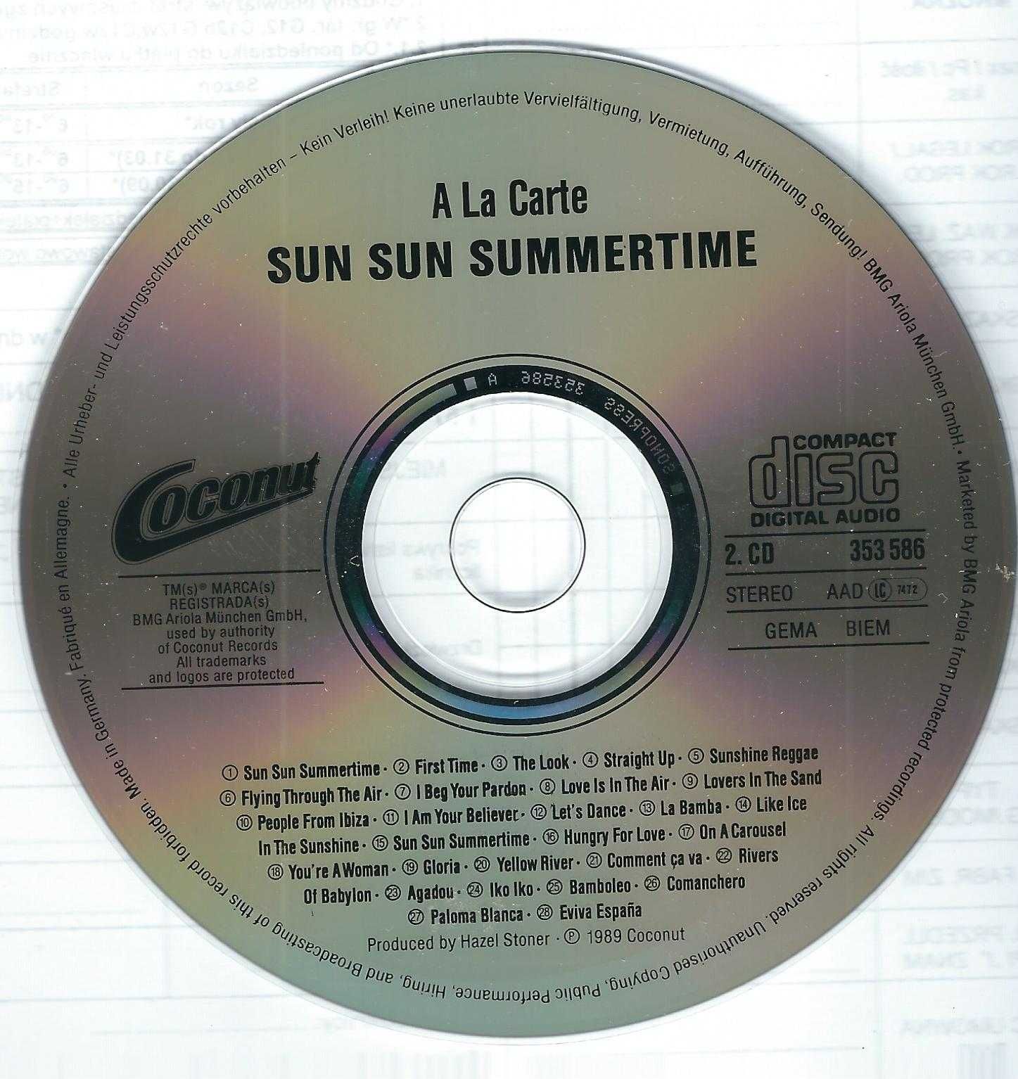 2 CD A La Carte - Sun Sun Summertime (1989) (Coconut)