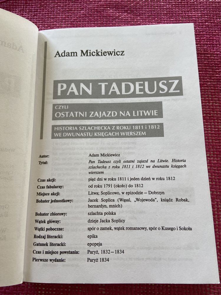 Pan Tadeusz Adam Mickiewicz Lektura z opracowaniem