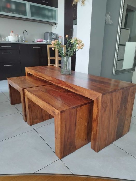 drewno egzotyczne palisander 3szt stolik stoliki kawowy lawa konsola