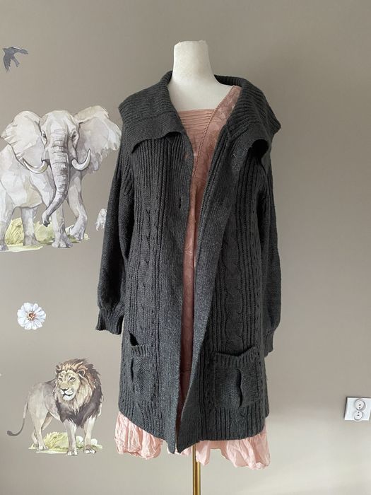 Grafitowy gruby ciepły sweter kardigan plus size 50/52