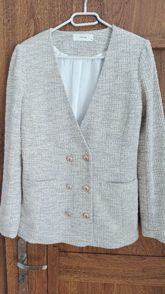 Marynarka Reserved S 36 kremowa dwurzędowa tweed tweedowa