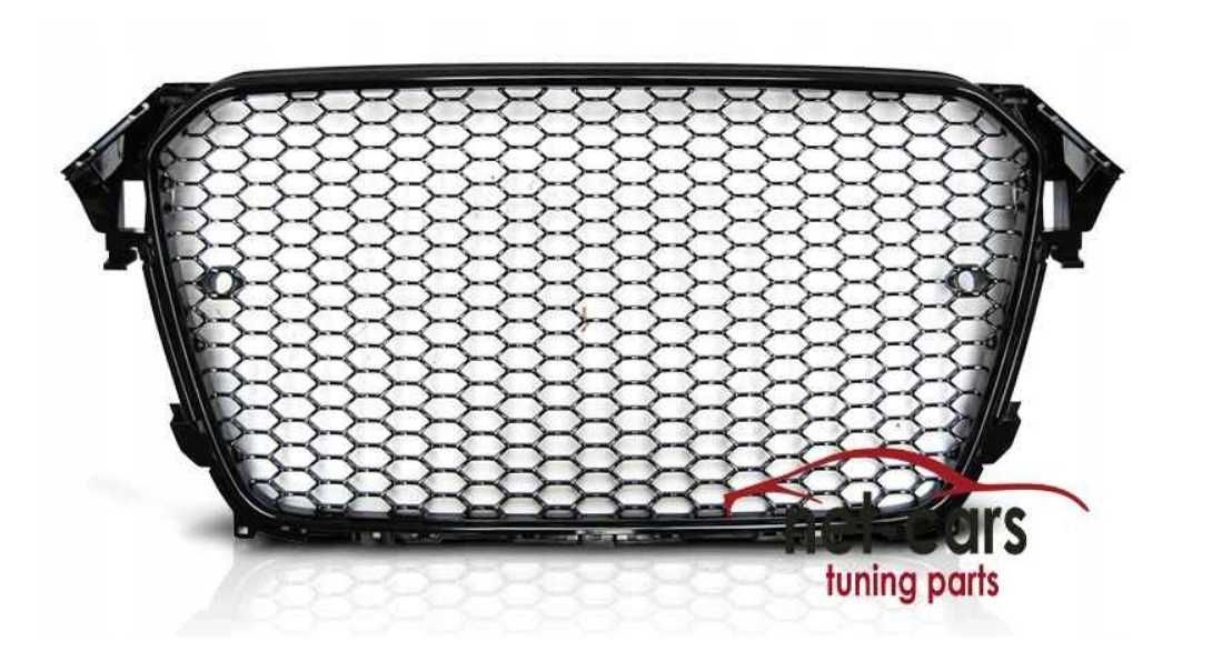 Grill + kratki ramki halogen AUDI A4 B8 11- wzór RS z PDC czarny połys