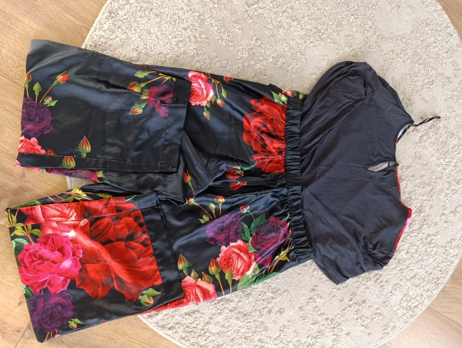 Komplet piżamy bluzka spodnie Ala satynowe bielizna nocna XL l