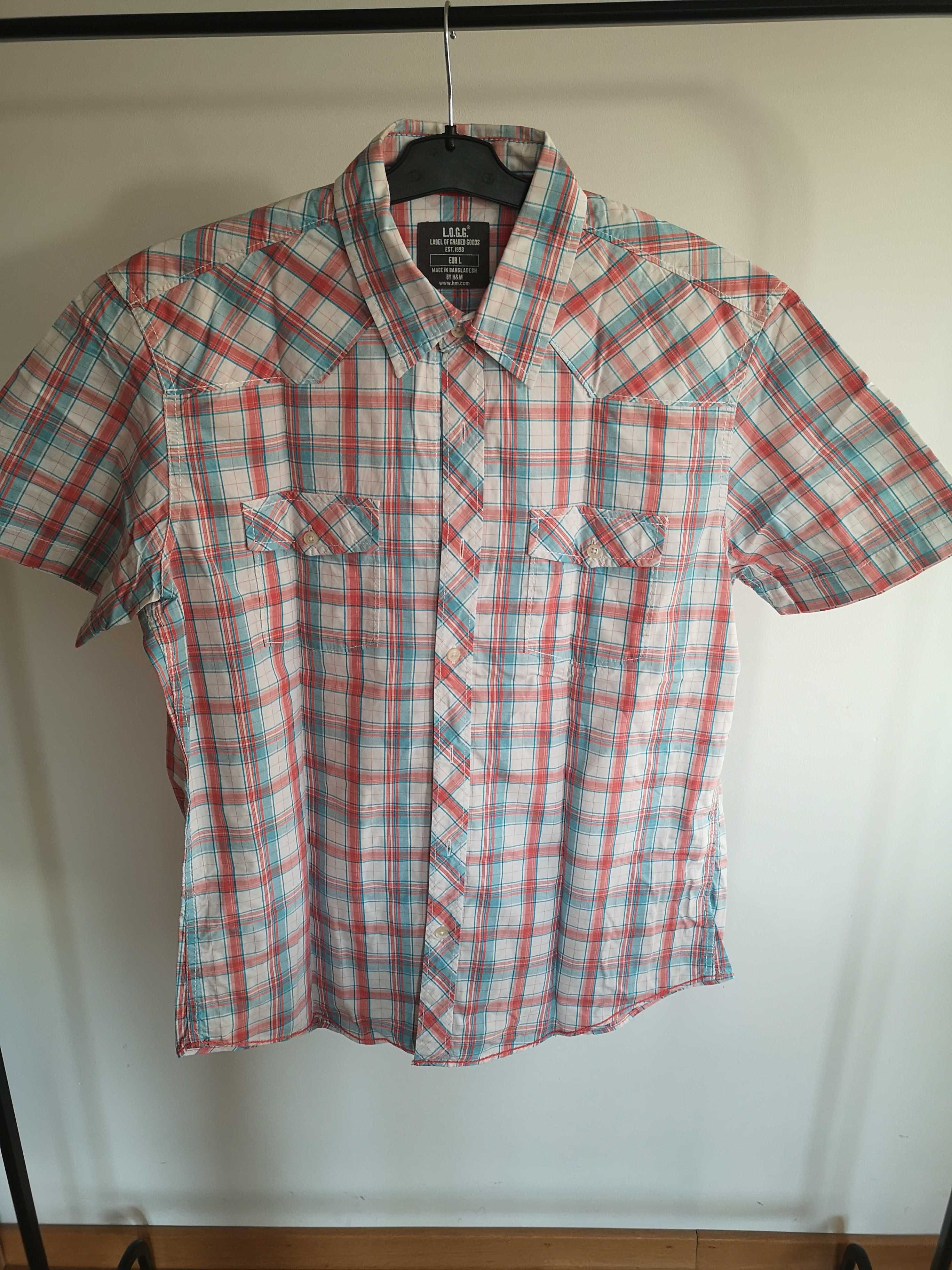 H&M koszula w kratkę z krótkim rękawem r. 40/L