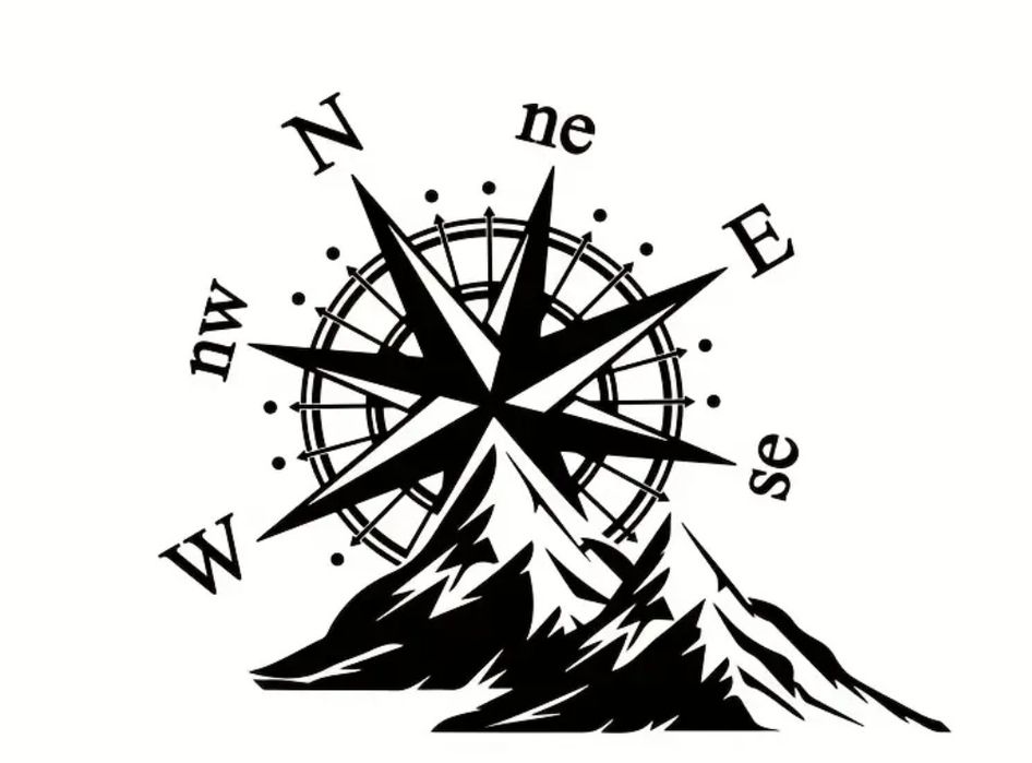 Góry KOMPAS róża wiatrów - 26cm x 21cm- naklejka na auto ścianę kamper