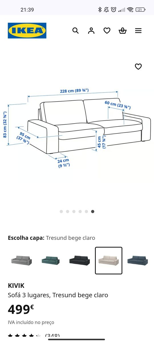 Sofá para três pessoas com respousa pés