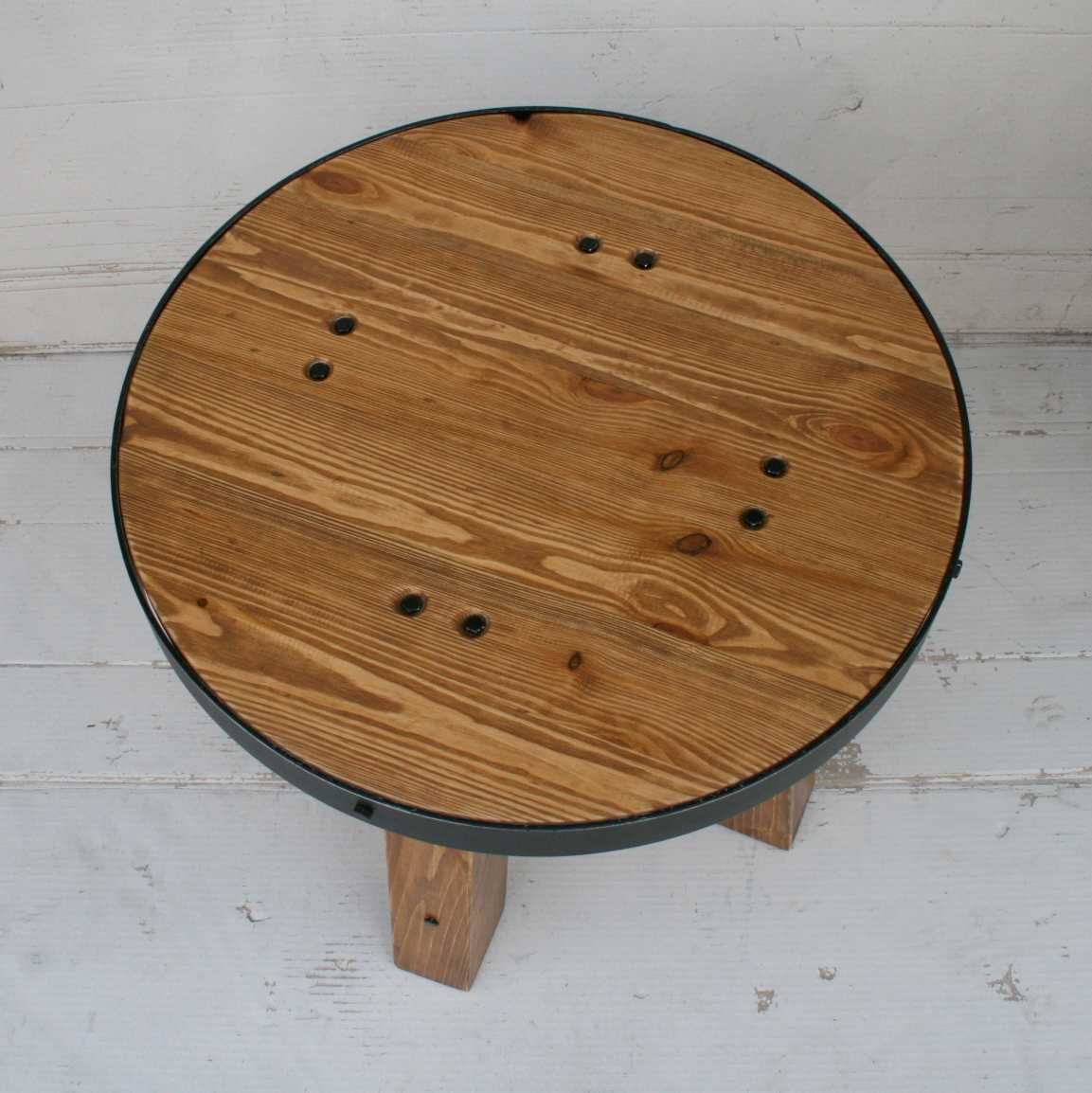 stolik kawowy okrągły ława stare drewno stal loft rustykalny