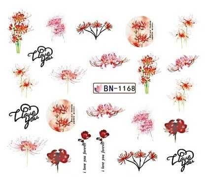 BN1168 NAKLEJKI WODNE na paznokcie kolorowe kwiaty