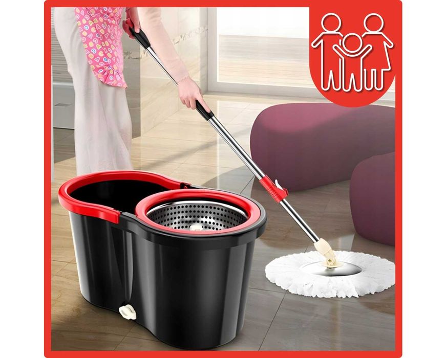 Mop Obrotowy Rotacyjny z Wiadrem Dwukomorowym Wkłady + Gratis Gąbki
