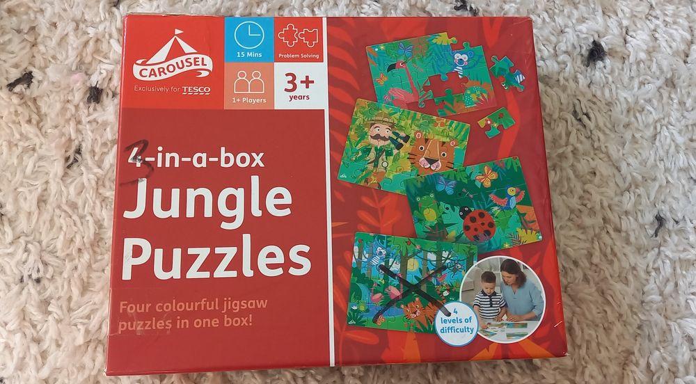 4x komplet zabawek Puzzle układanki co dalej Montessori
