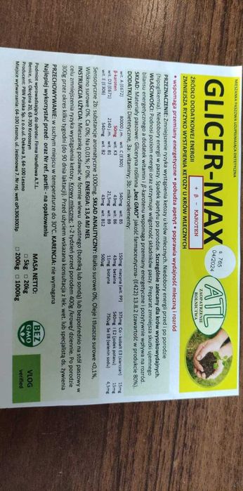 Gliceryna 99% z beta-karotenem, Glicer-Max, ENERGIA 200kg Nowy skład