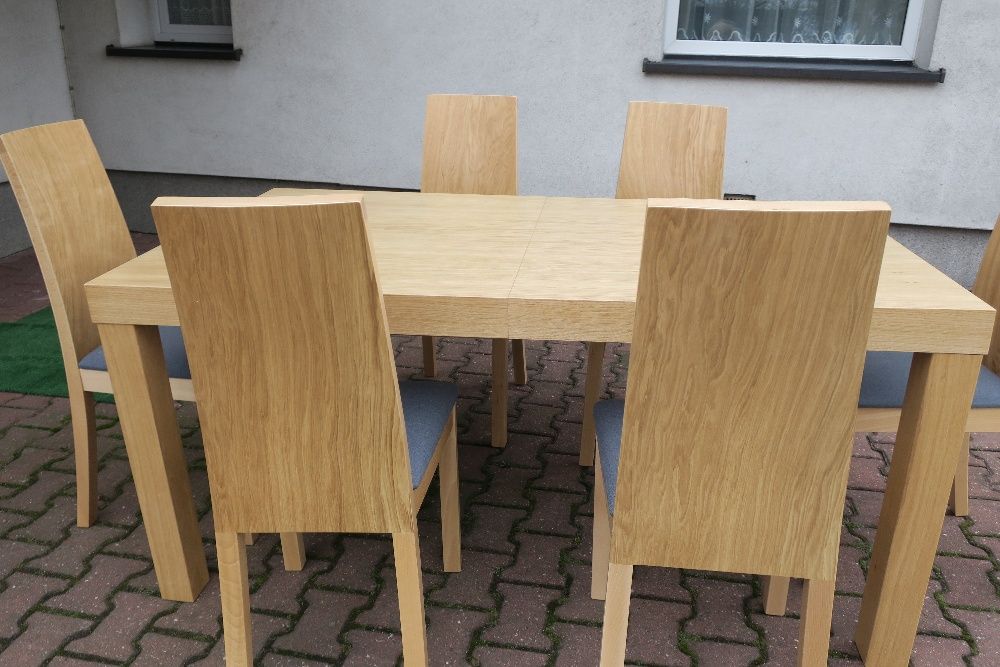 Dębowy stół z 6 krzesłami dębowymi - odcień naturalny dąb