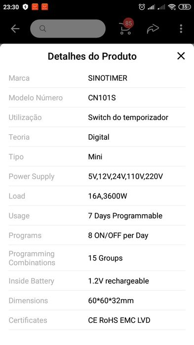 Relógio controlador 12v. 1seg.