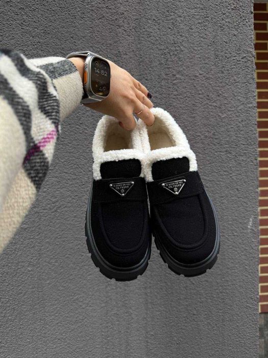 Жіночі зимові лофери (36 37 38) чорні з хутром, замшеві, угги угі уггі