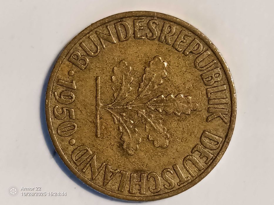 10 пфеннінгів монета 1950 року