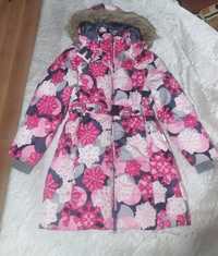Зимнее детское пальто HUPPA Yacaranda, розовое/снежинки, размер 134,