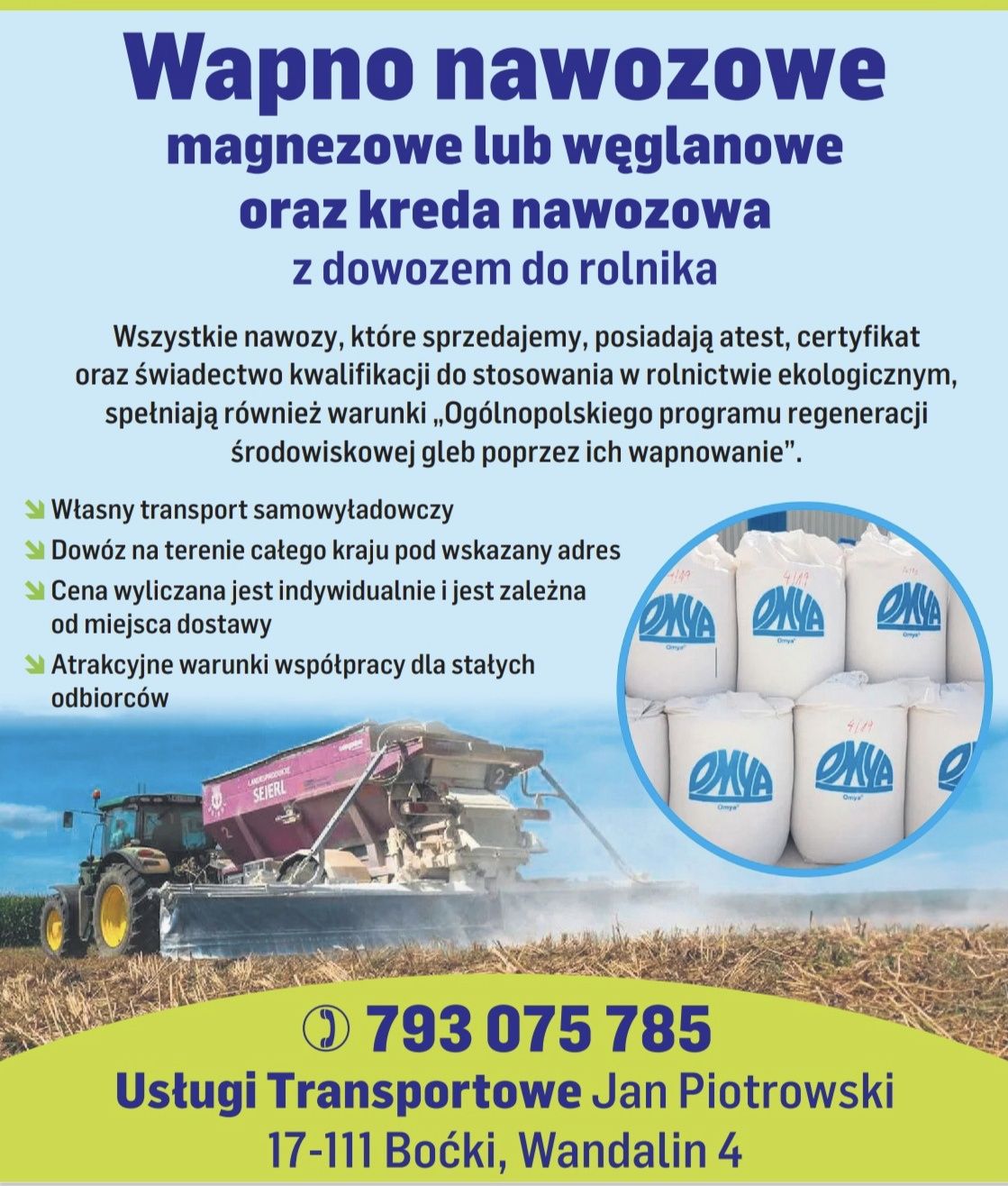 Kreda nawozowa z Kornicy, Wapno nawozowe, Wapno rolnicze - KORNICA