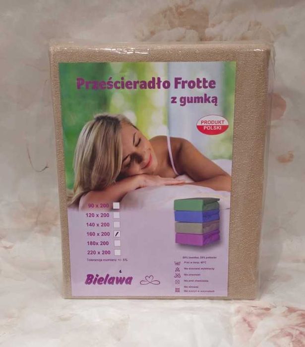 Prześcieradło Frotte z gumką 160x200. Kolor jasny brąz.
