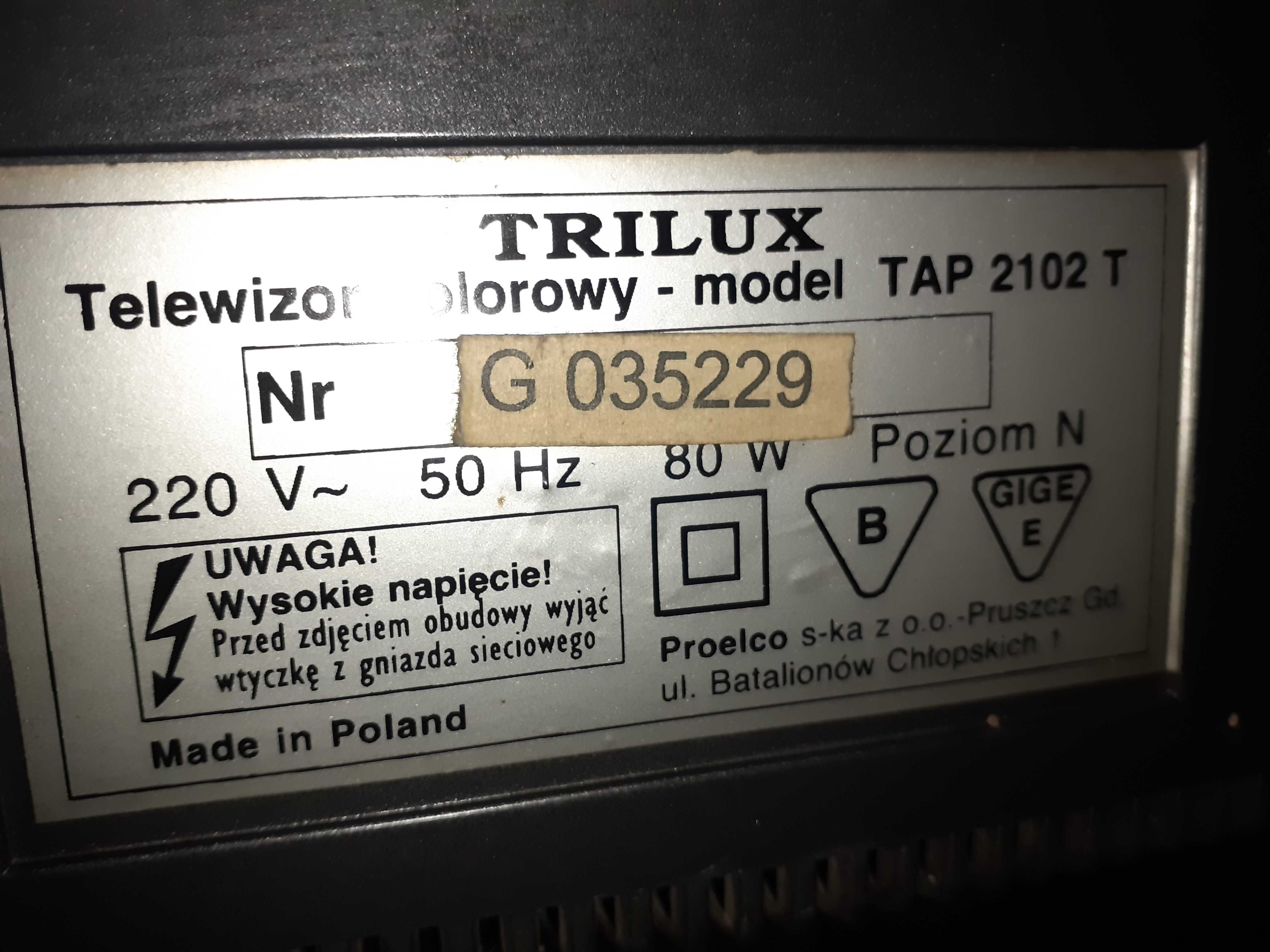 Polski telewizor Trilux TAP 2102T 220V – 50 Hz kineskopowy