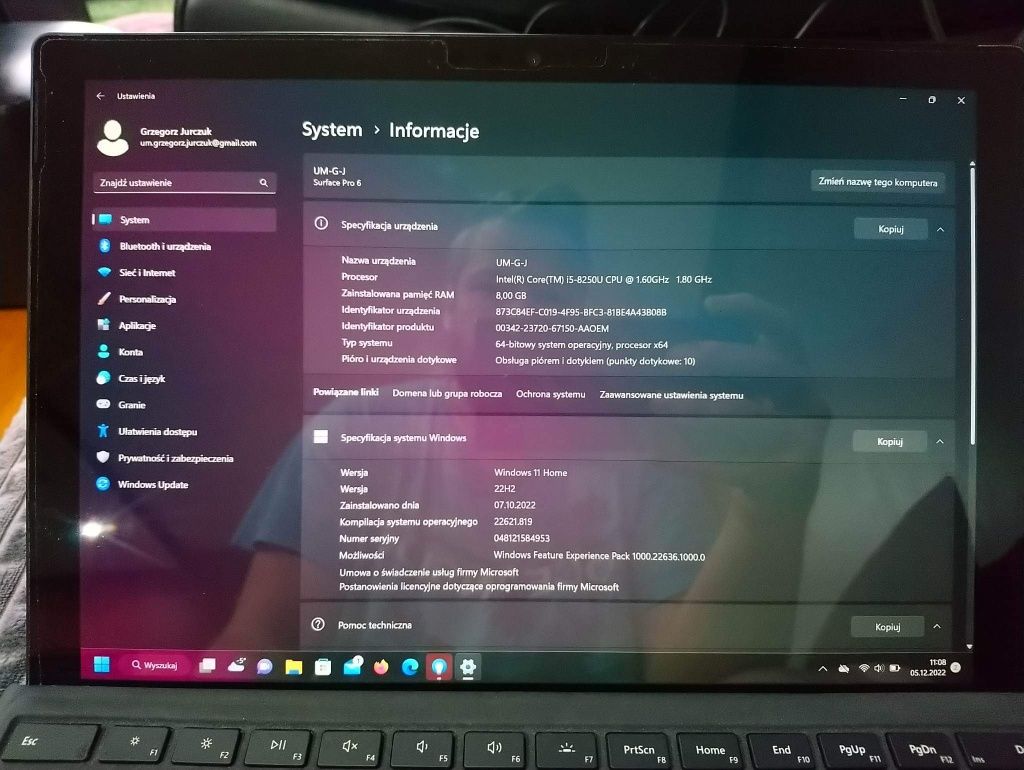 Laptop Microsoft Surface Pro 6 i5 256 GB 8 GB RAM