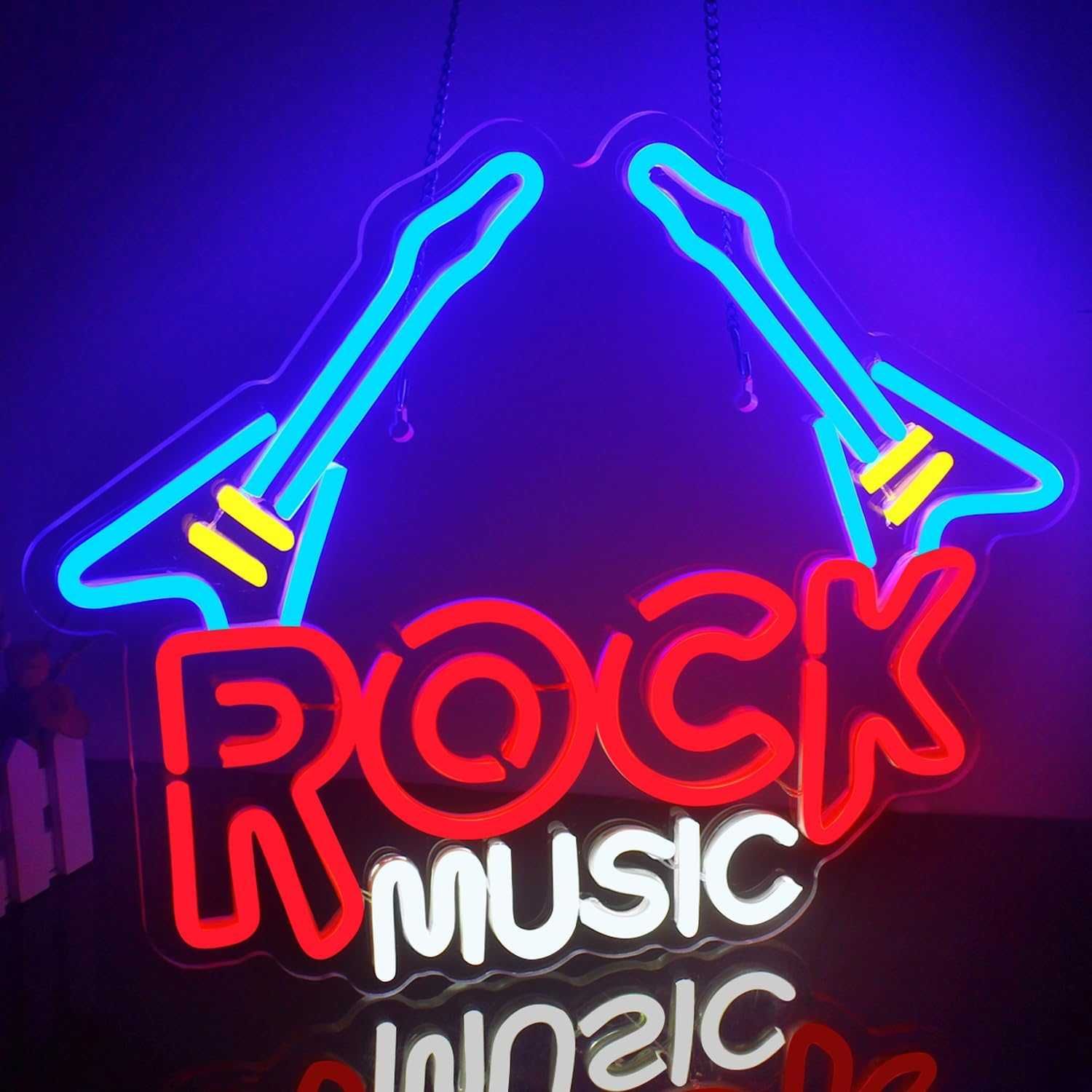Neon LED Dekoracyjny ROCK MUSIC Wielokolorowy Ściemnialny 40x32 cm USB