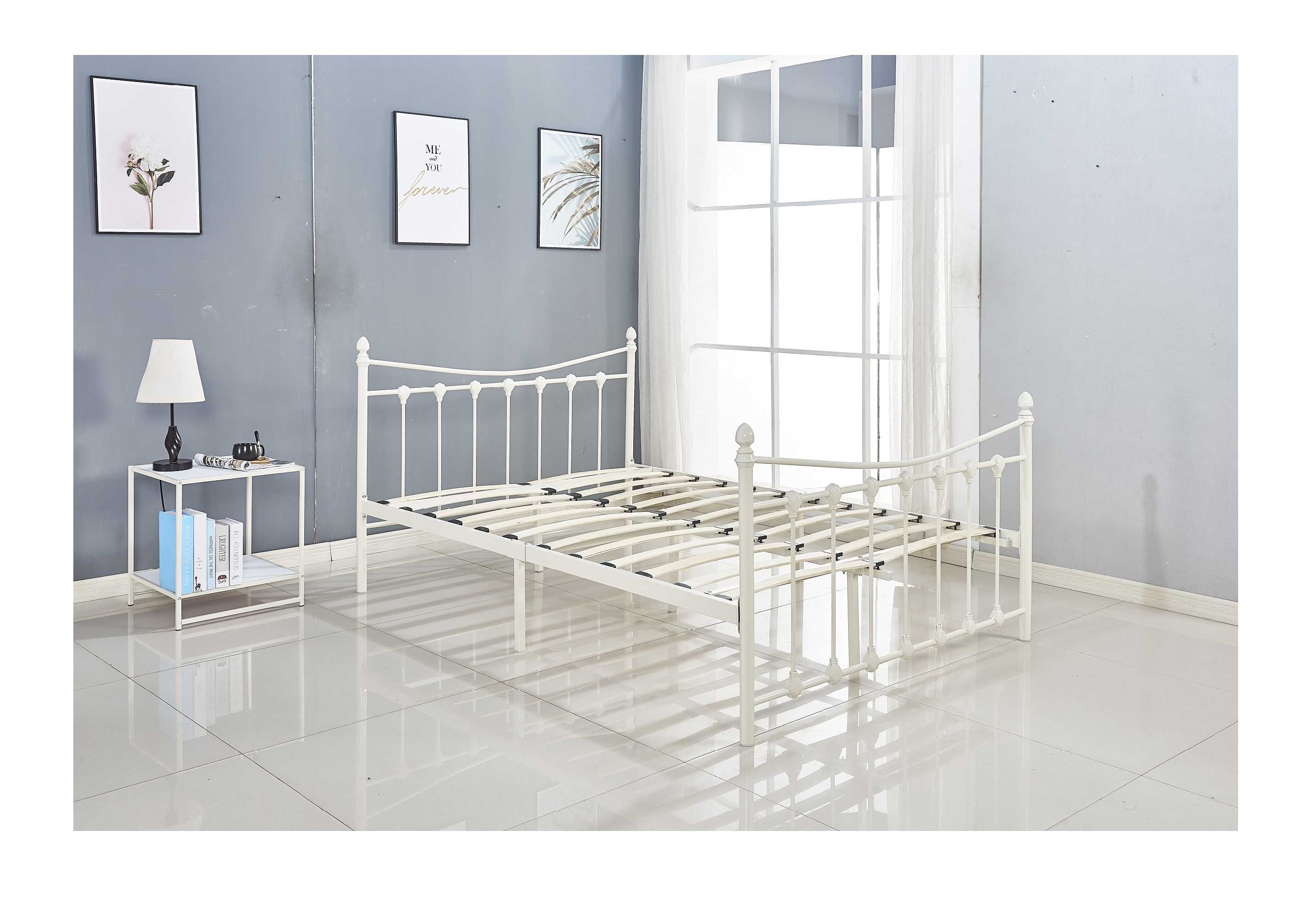 Łóżko białe drewniany stelaż 140x200 podwójne sypialnia