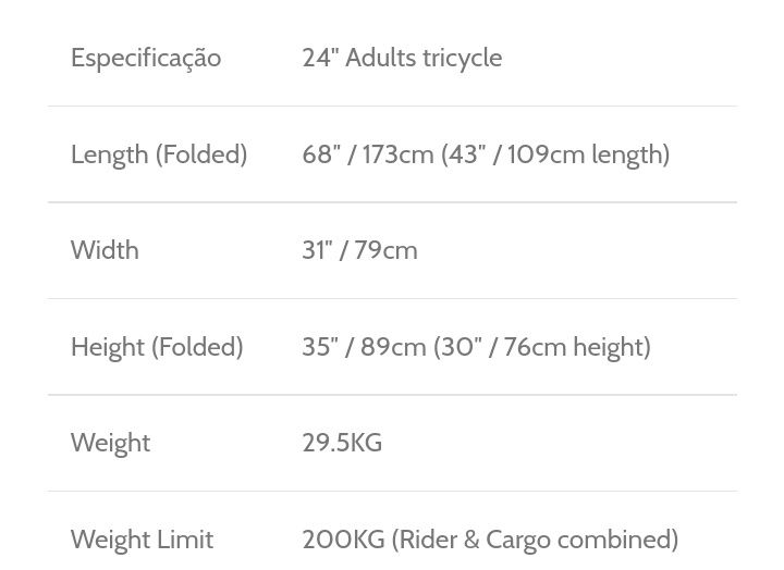 Triciclo eléctrico, 24″ rodas, estrutura dobrável, 6 velocidades