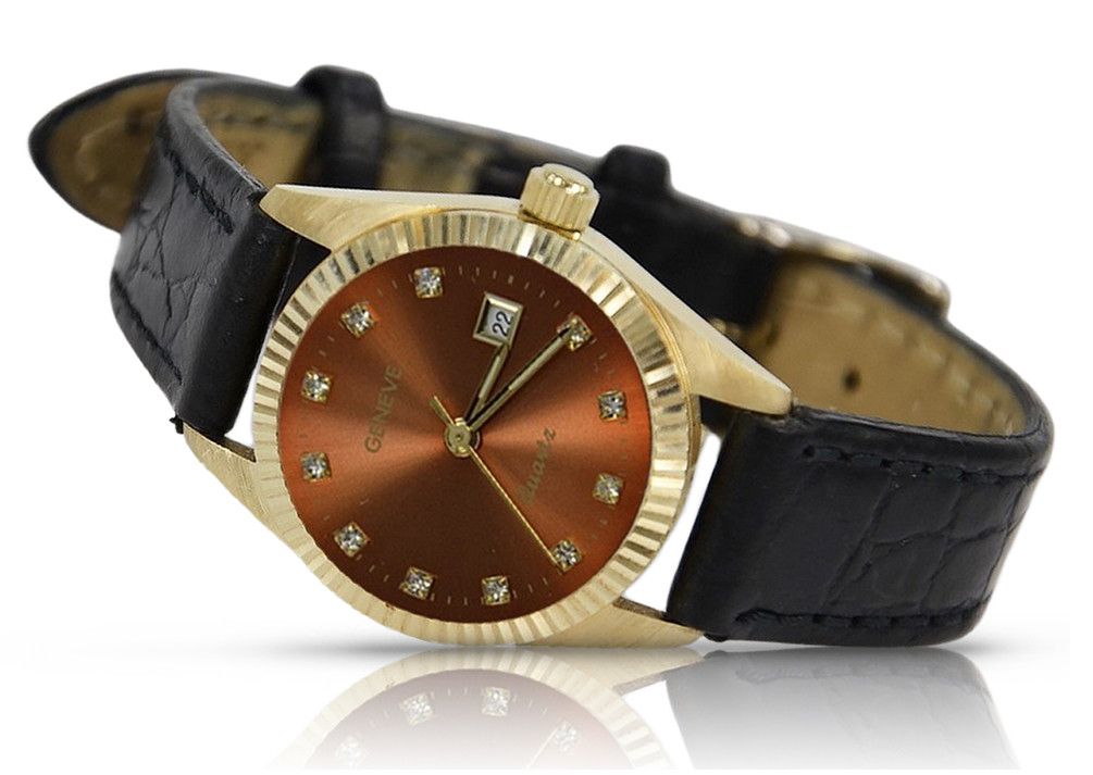 Złoty zegarek damski 14k Geneve lw020ydbrz z brązową tarczą Wrocław