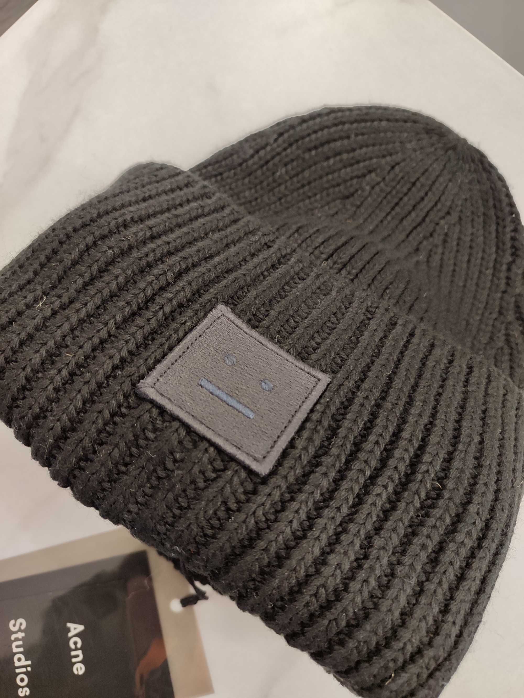 Шапка Acne Studios Rib knit beanie hat black