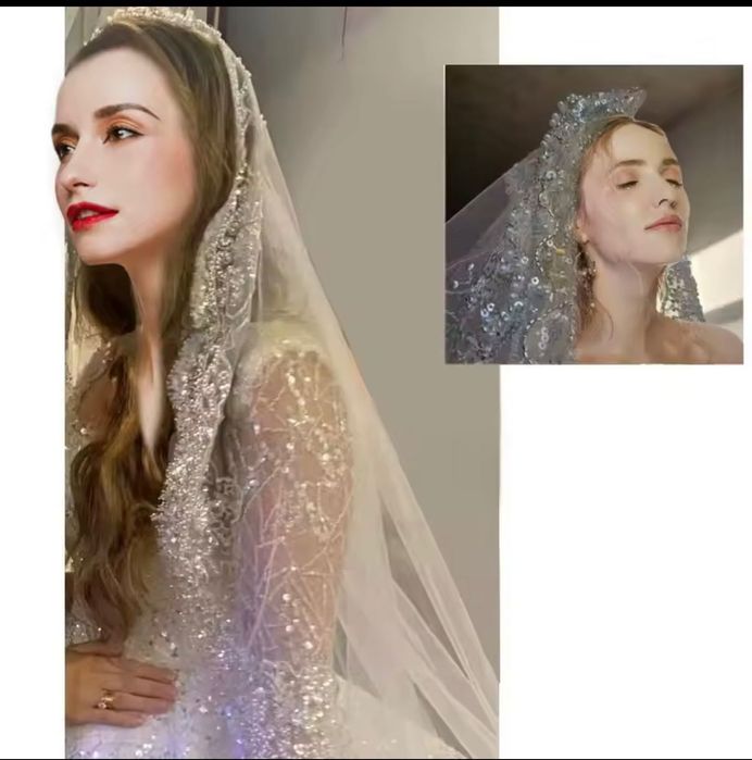 Welon z koronki kryształowej z perłami, 3,5 m