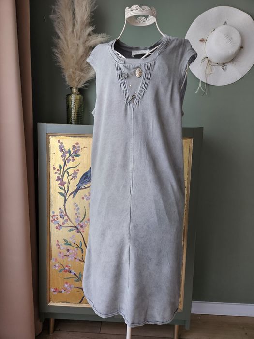 Elisa Cavaletti Szara Sukienka damska letnia  Wiskozowa M Boho Vintage