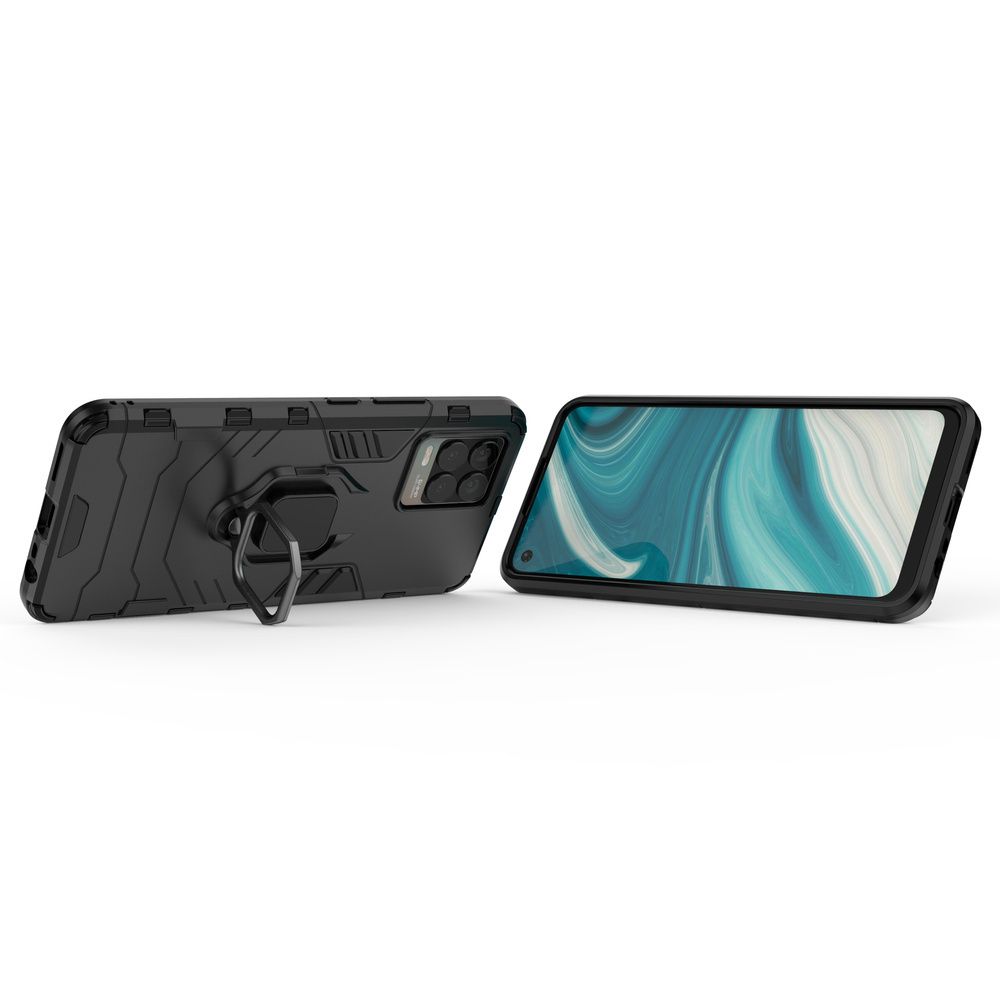 Etui Ring Armor Pancerne + Szkło Hartowane Do Realme 8 / 8 Pro Czarny