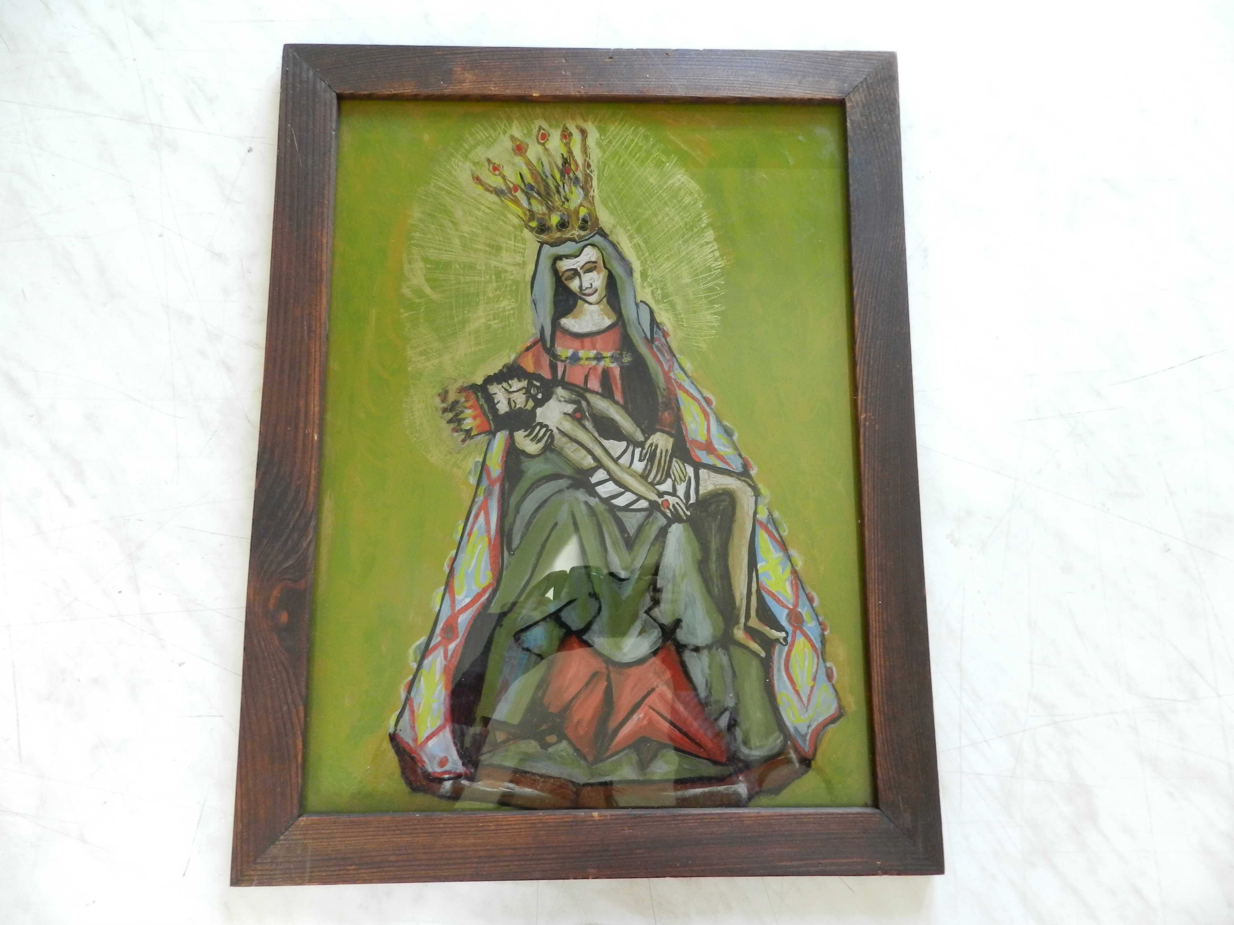 sztuka ludowa obraz malowany na szkle Matka Boska   Pieta Limanowska