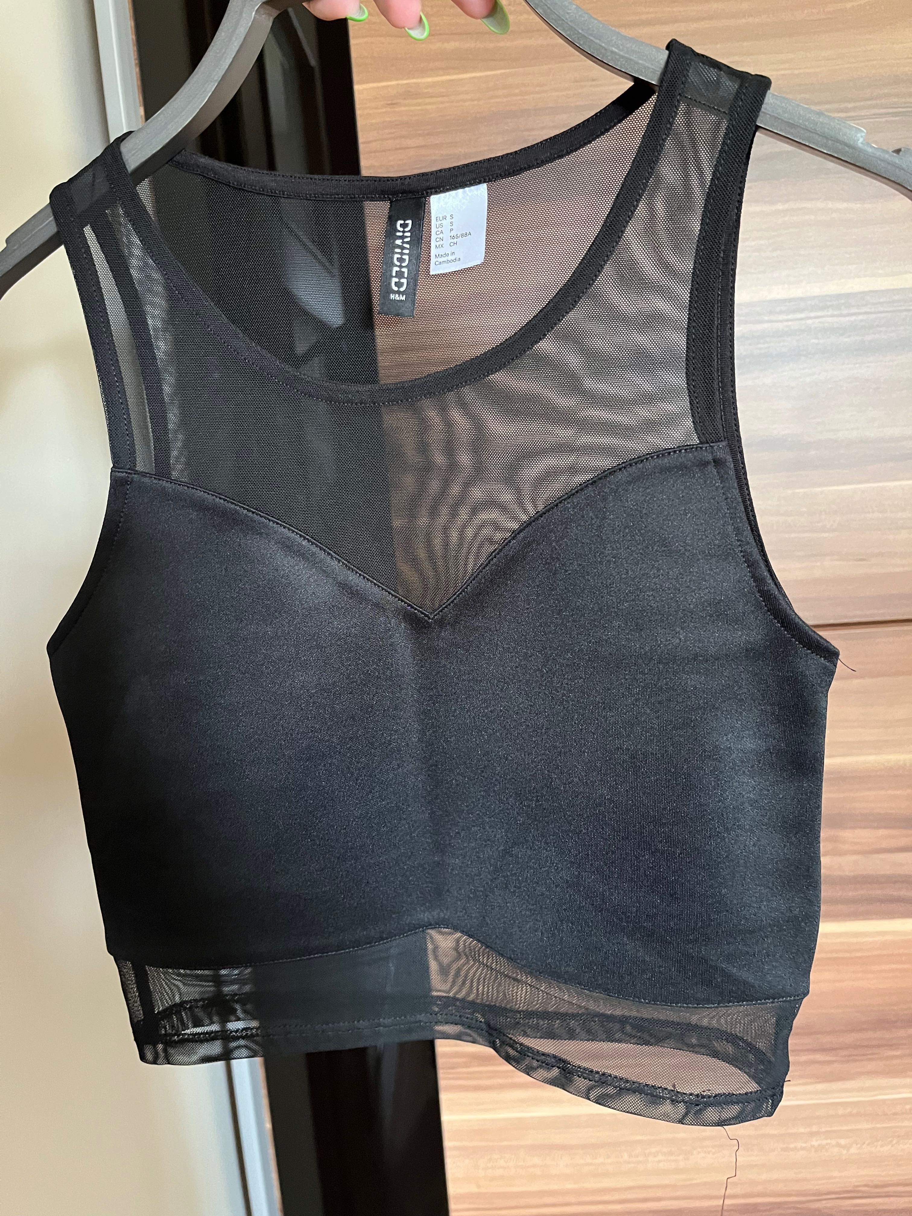 Top krótki czarny H&M xs s siateczka