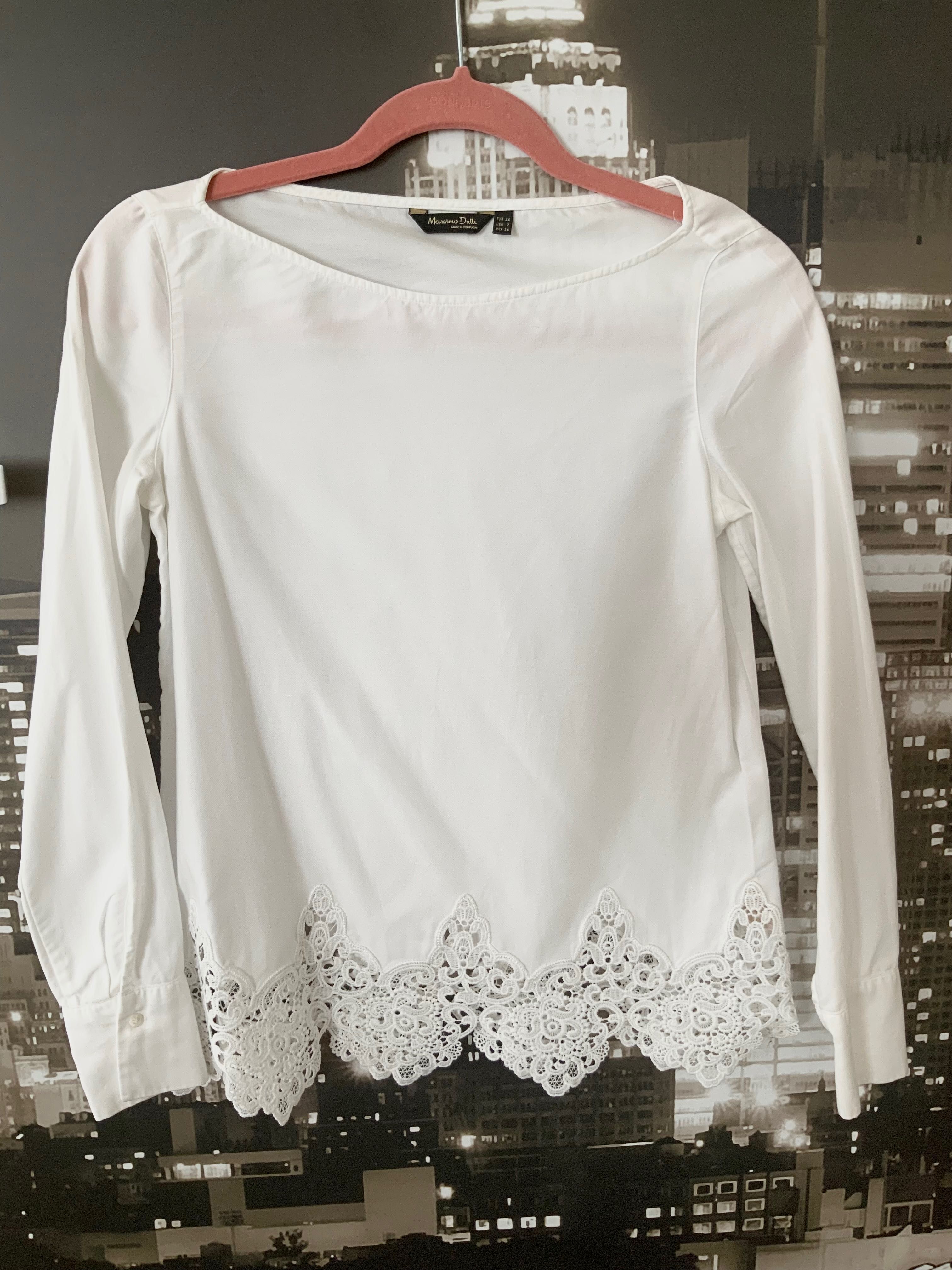 Koszula damska biała koronka MASSIMO DUTTI XS 34 Portugalia